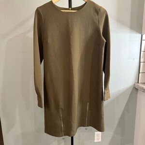 Olive Green Mini Dress with Zipper Detail